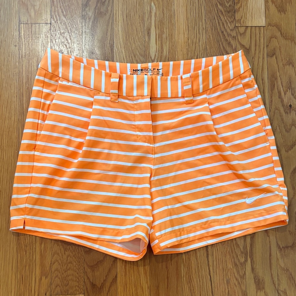 Nike Women's Striped Orange Dri-Fit Golf Shorts